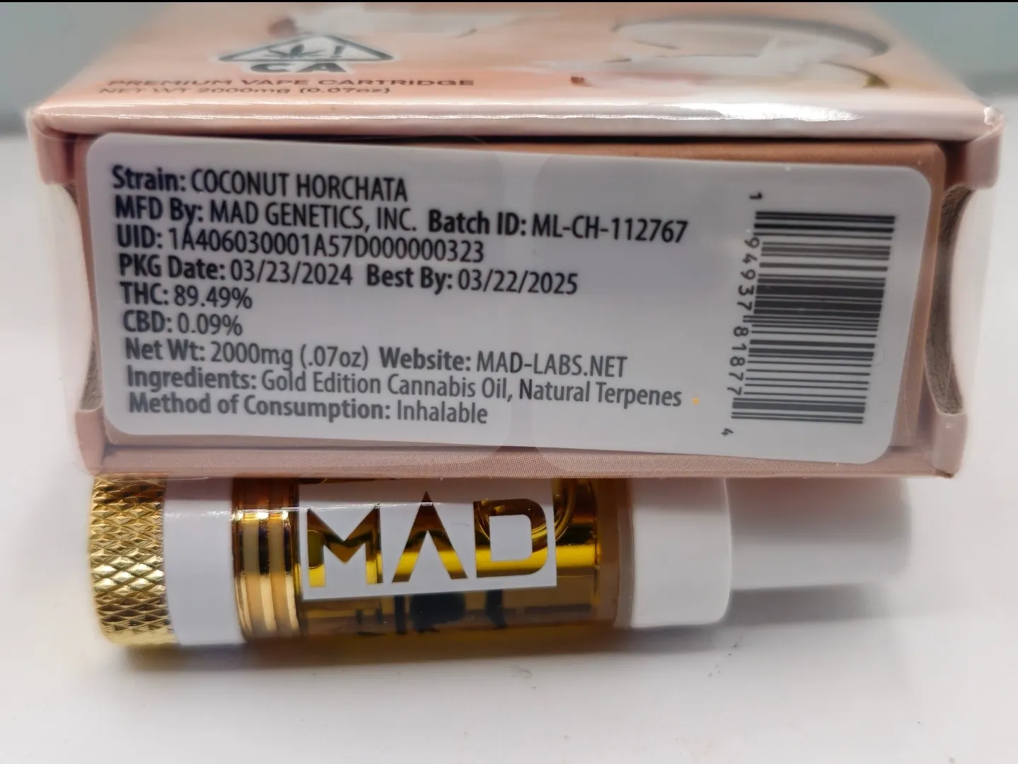 COCONUT HORCHATA (SATIVA)| 2 GRAM CARTRIDGE - Image 2