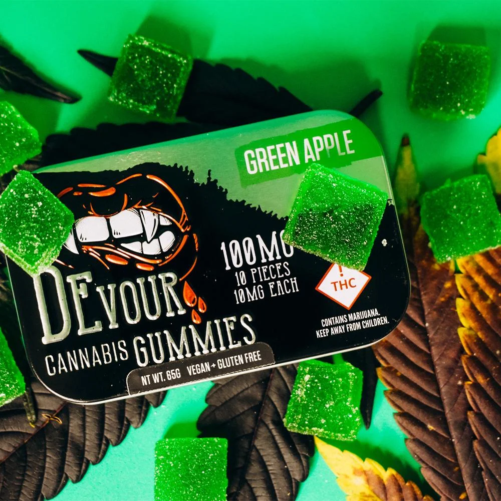 Devour Gummies Green Apple 100mg THC Per Package – 10mg THC Per Piece - Image 6