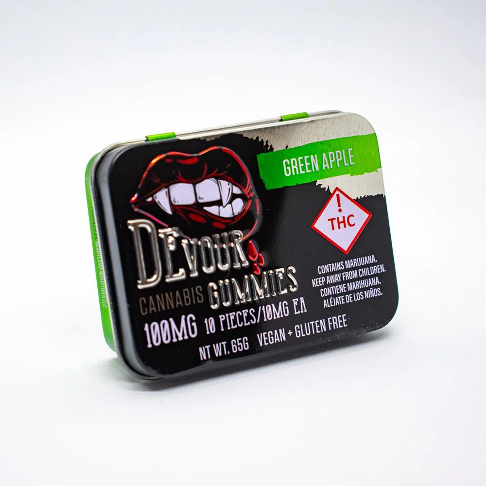 Devour Gummies Green Apple 100mg THC Per Package – 10mg THC Per Piece - Image 2