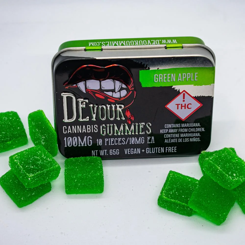 Devour Gummies Green Apple 100mg THC Per Package – 10mg THC Per Piece - Image 5