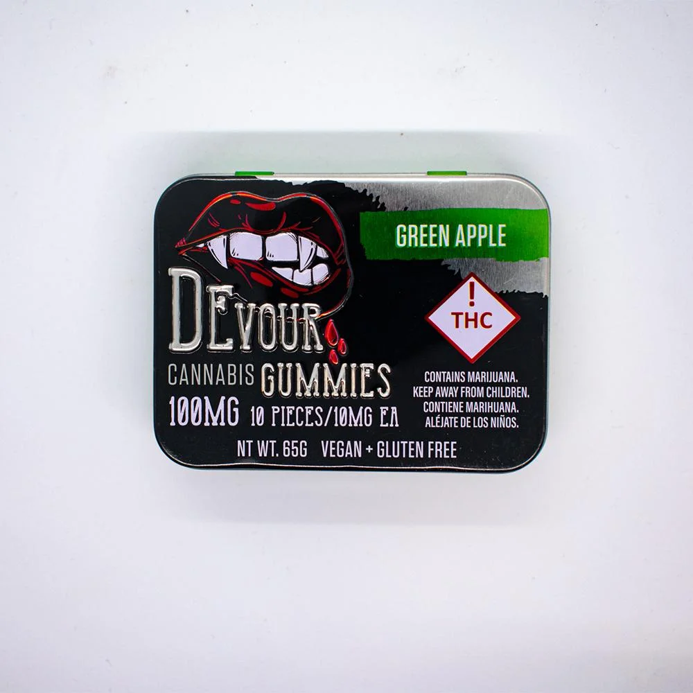 Devour Gummies Green Apple 100mg THC Per Package – 10mg THC Per Piece - Image 3