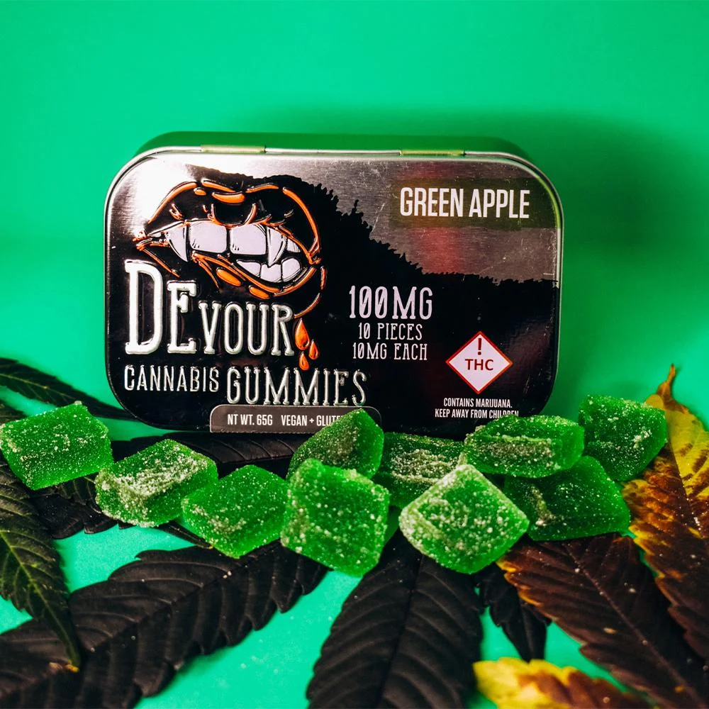 Devour Gummies Green Apple 100mg THC Per Package – 10mg THC Per Piece - Image 4